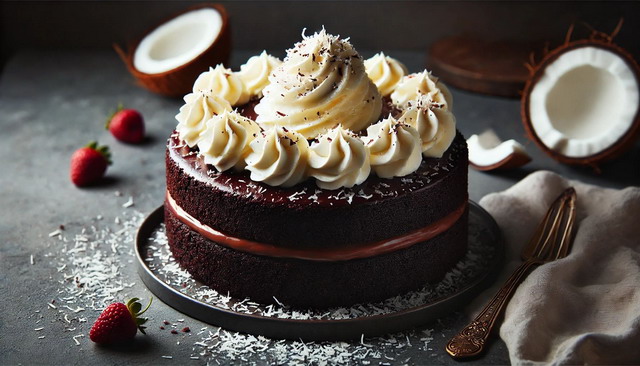 Flourless Chocolate Cake with Coconut Whipped Cream