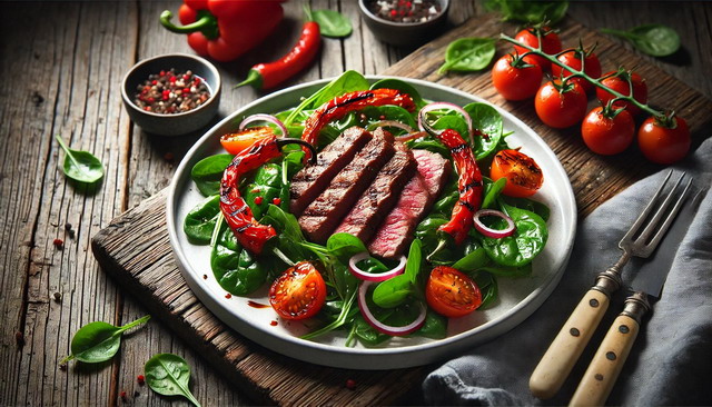 Grilled Steak Salad with Roasted Red Peppers