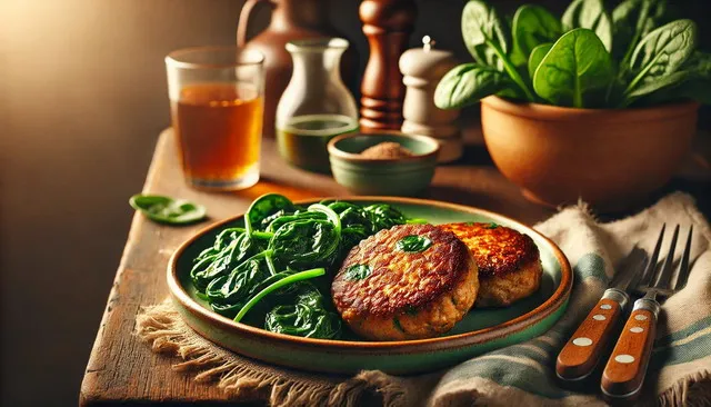 Paleo Breakfast Sausage Patties with Sautéed Spinach