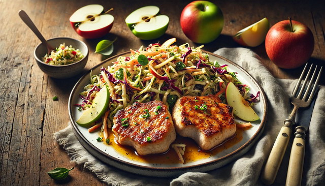 Pan-Seared Pork Chops with Apple-Cabbage Slaw: A Perfect Balance of Savory and Sweet