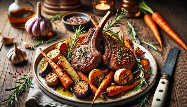 Rosemary Garlic Lamb Chops with Roasted Root Vegetables: A Culinary Symphony