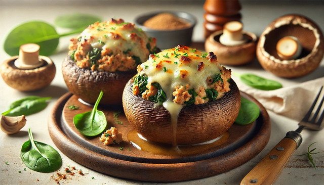 Turkey and Spinach Stuffed Portobello Mushrooms
